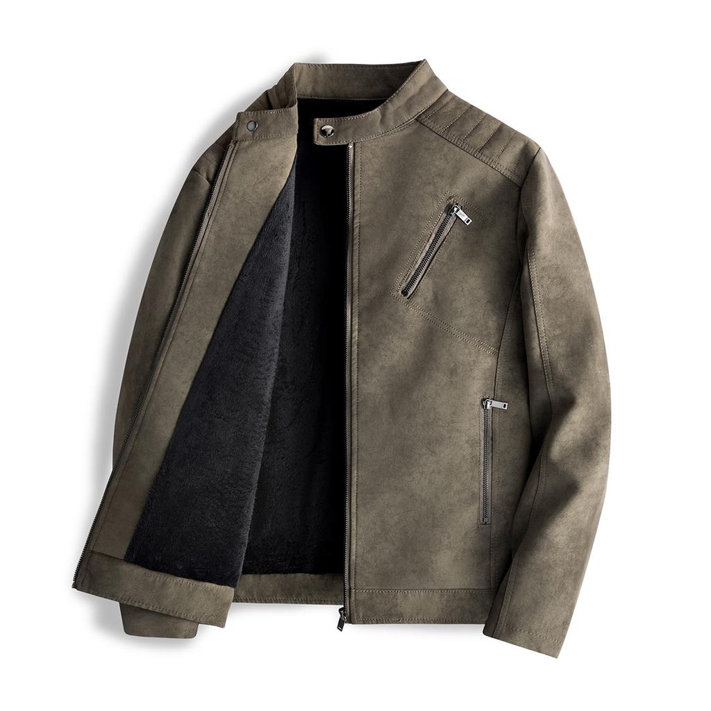 Кожаная куртка мужская бархатная облегающая кожаная куртка с воротником-стойкой в корейском стиле мотоциклетная куртка новая осенне-зимняя куртка модная и красивая