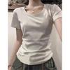 Women's Summer U-Neck Bodycon T-Shirt: American Style, Slim Fit, Short Sleeve