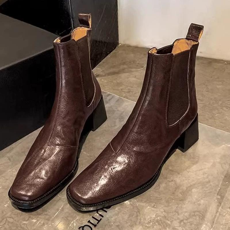 Женские ботильоны челси, дизайнерские туфли на толстом среднем каблуке, зимние классические туфли-оксфорды 2024 года, новые брендовые гладиаторские туфли Chaussures Femme