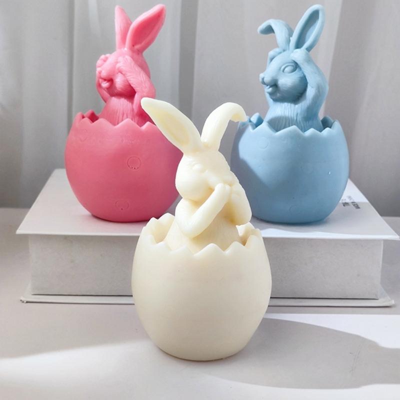 Long-Eared Egg Rabbit Plaster Doll-Silicone Mold Homemade Bunny Aromatherapy Candle Mold DIY Plaster Mold Home Decor