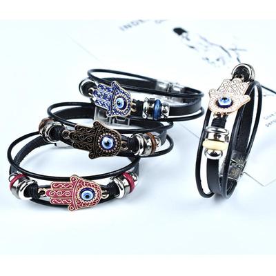 [HF]#1 шт. Модные Браслеты из Натуральной Кожи 'Дьявольский Глаз Пальмы' Для Женщин Мужчин Ювелирные Аксессуары Подарок