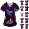 Women's Fashion V-neck Short-sleeved Work Clothes With Pockets Carnival Print Top Care Wear