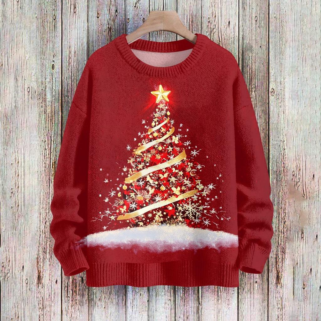 Christmas Sweatshirts For Women Knit Sweater Cute Shirt Fall Crewneck Pullover Tops