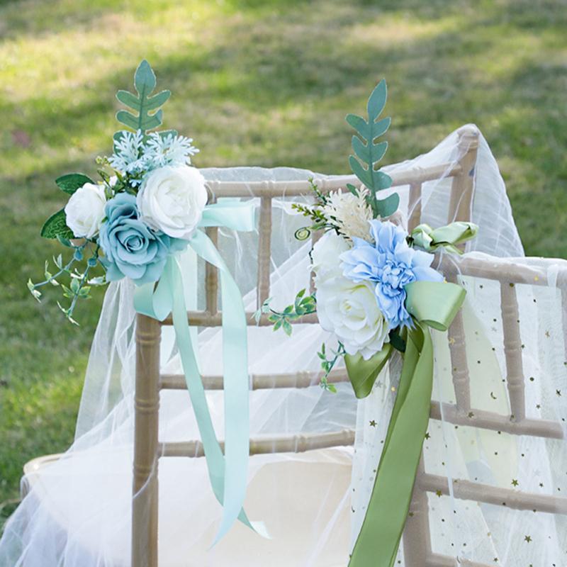 Свадебный автомобиль в лесном стиле, комплект украшений из шелковых цветов, свадебный стул, макет задней площадки, искусственный