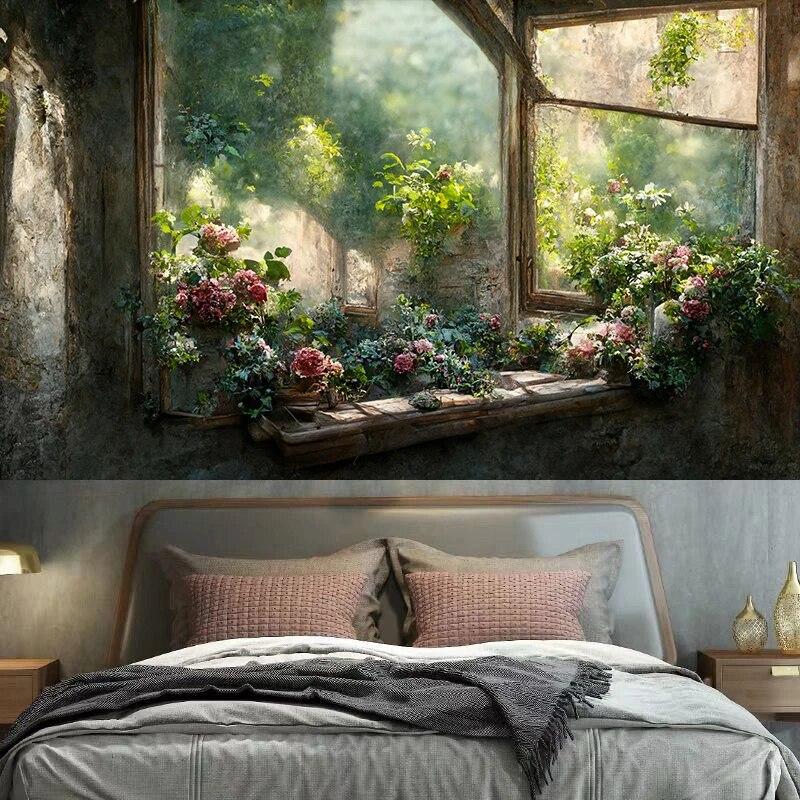 Retro Window Sill Floral Wall Hanging Room Art Decoration Hippie Bohemian   Living  Bed Home