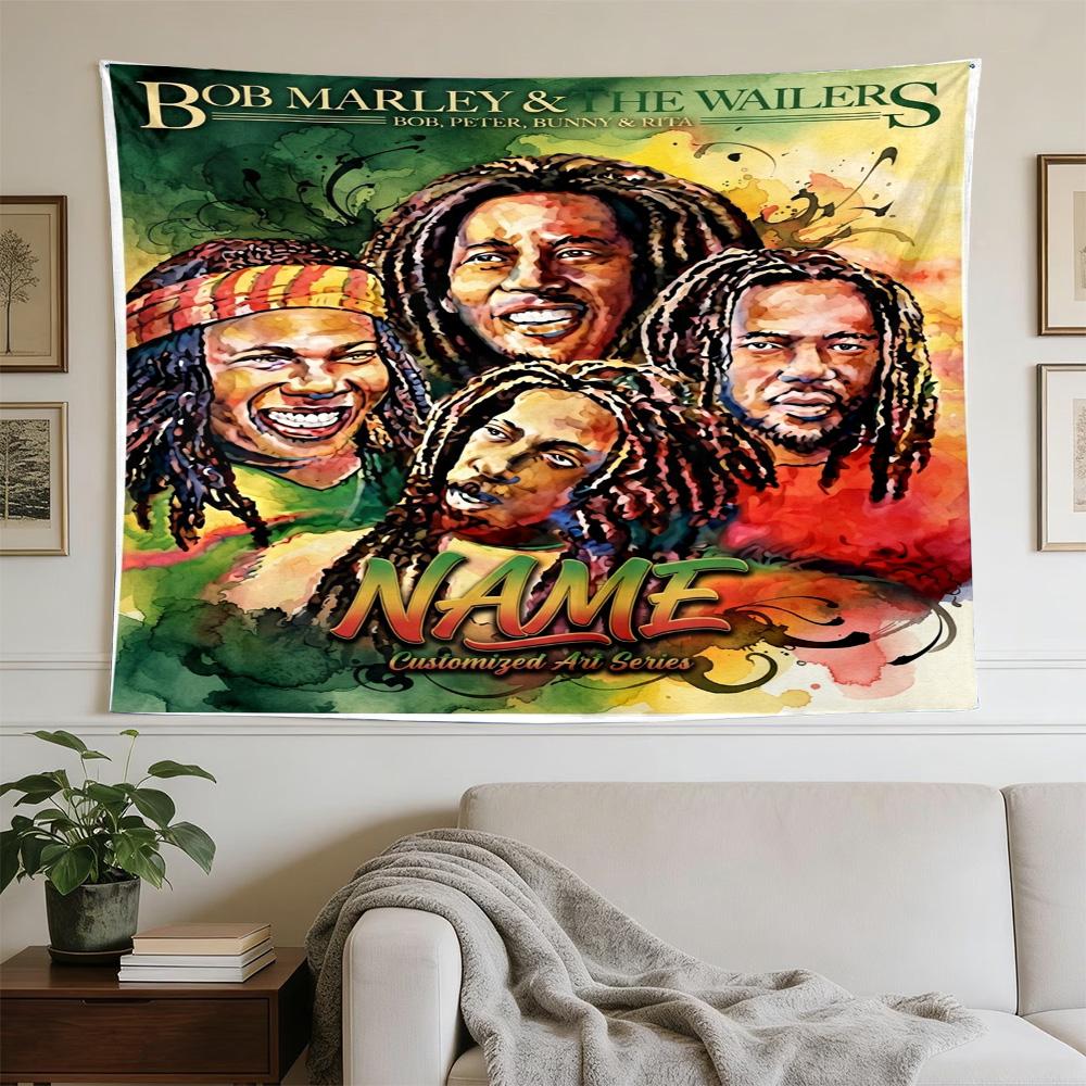Bob Marley Reggae Music Legend Personalized Name Polyester Wall Hanging Tapestry, Aesthetic Home Decor for Bedroom Dorm Photo Backdrop