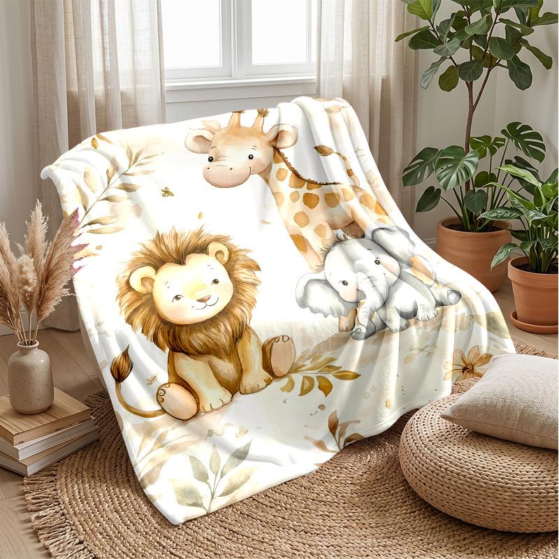 Cute Safari Animals Together blanket Personalized Name Flannel Blanket Soft Cozy Plush Throw for Sofa Bed Lightweight Home Decor