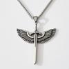 Vintage Angel Holy Sword Stainless Steel Cross Necklace for Men Fashion Jewelry Angel Wing Necklace Pendant Punk Men Chain