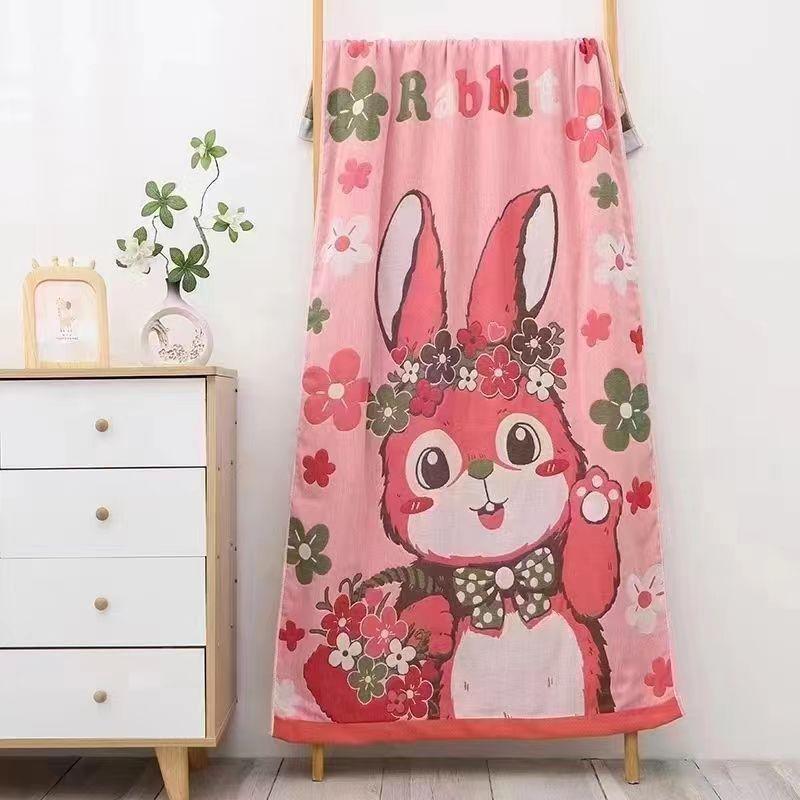 Extra Large Cotton Gauze Cartoon Bath Towel - Soft, Quick-Drying for Adults & Kids