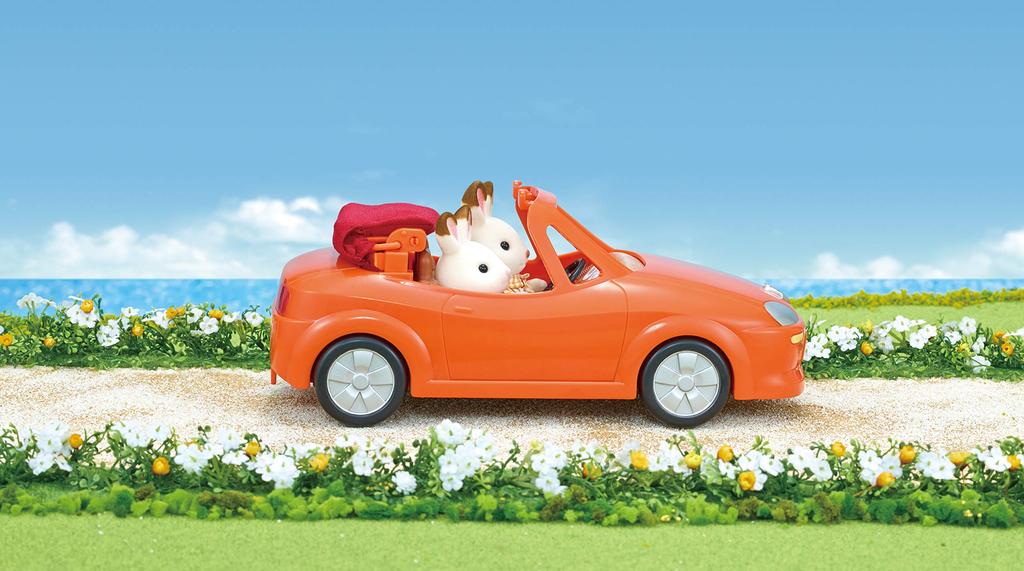 EPOCH Sylvanian Families Машинка-кабриолет [Оранжевая] – Двухместная игрушечная машинка для катания со складывающейся крышей, ABS, Возраст 3+