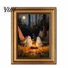 Retro Halloween Decor Vintage Cute Ghost Canvas Wall Art, Spooky 2 Ghosts Campfire Autumn Seasonal Art Hanging Poster, Gothic Decoration for