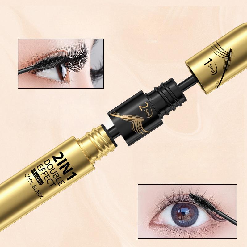 Прохладная черная тушь с двойным эффектом, водостойкая, не размазывающаяся, длинная, густая, скручивающаяся и устойчивая к поту.