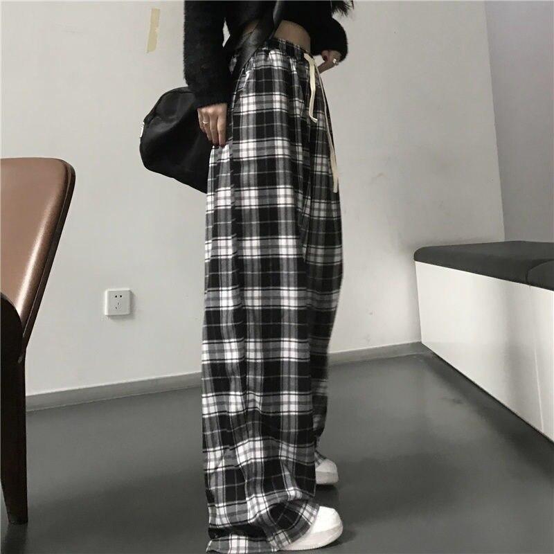 Harajuku Oversize Plaid Pants Women Fashion Checked Trousers For Female Fall Wide Leg Sweatpants