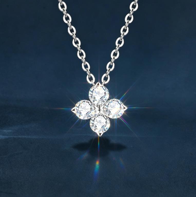 925 Sterling Silver Four Leaf Clover Moissanite Chain Necklace for Women Fashion Fine Chains Necklaces Moissanite Jewelry Gift