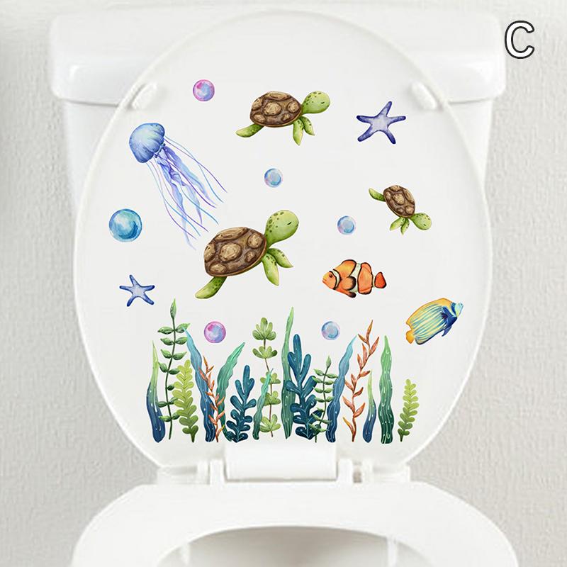 1PC Seabed Animals Toilet Sticker WC Self Adhesive Paintings Removable Bathroom Decal Decorative Room Decor Wall Stickers