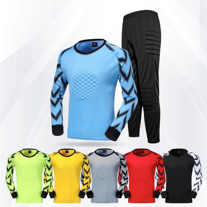 Men Women Soccer Goalkeeper Jersey Set Training Uniform Short Long Pants Fluorescent Green Blue Yellow Orange Gray Red Black