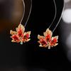 925 Silver Red Zircon Maple Leaf Stud Earrings with Micro-set Diamonds