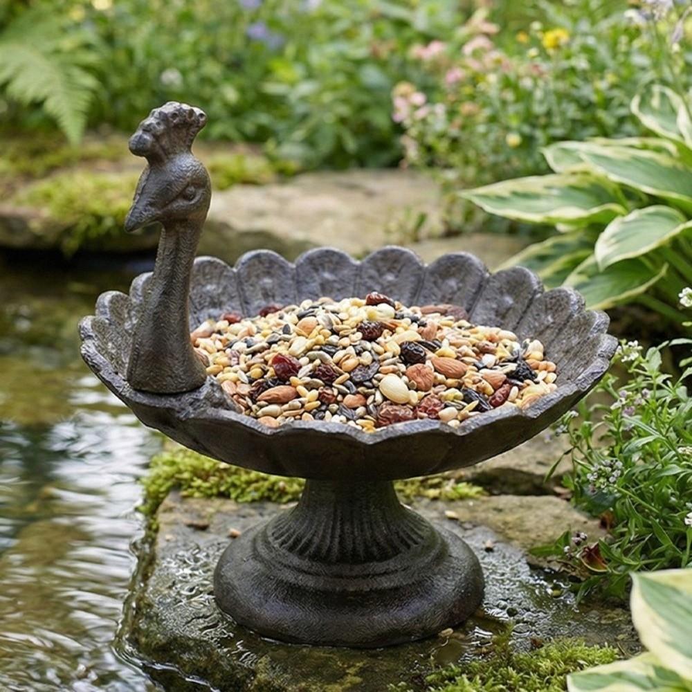 Vintage Bird Feeder Cast Iron Water Pump Bird Feeder Durable Peacock Shaped Bird Bath Patio