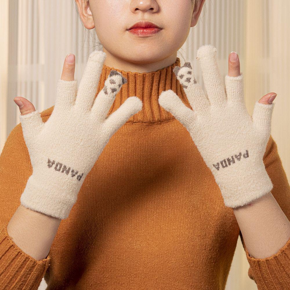 Kawaii Thicken Cycling  Letter Panda Women Winter Gloves Korean Mittens Outdoor Gloves