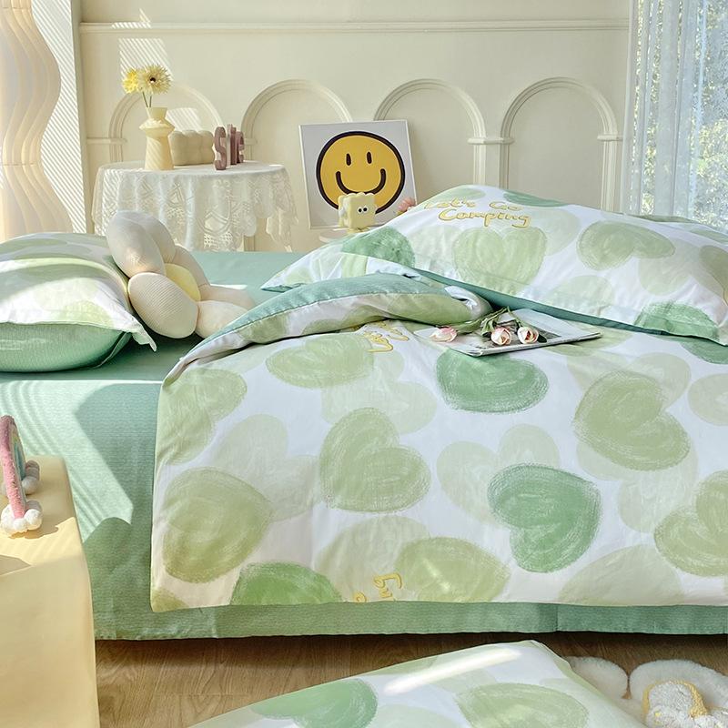 Маленький свежий чистый хлопок четырехсекционный простыня трехсекционный пододеяльник постельное белье