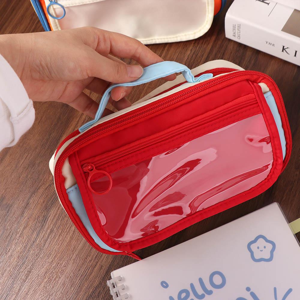 Creative Large Capacity Canvas Pencil Case Zipper Multi Layers Pencil Bag Holder Portable Stationery Storage Bag Gifts