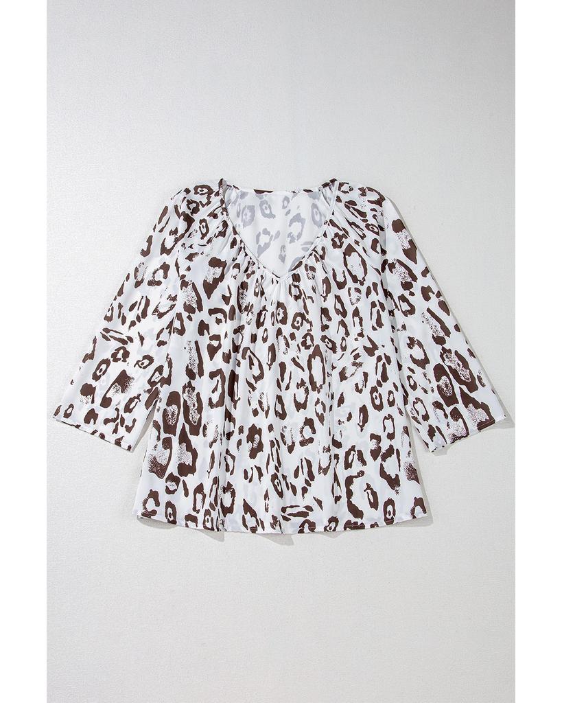Azura Exchange Блузка цвета хаки с леопардовым принтом, V-образным вырезом и рукавами 3/4