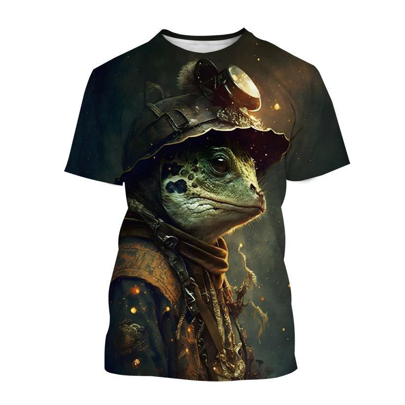 Fashion Cartoon Animal Frog 3D Printing T-shirt Summer Casual Round Neck Short-sleeved Unisex Sports Frog T-shirt Tops