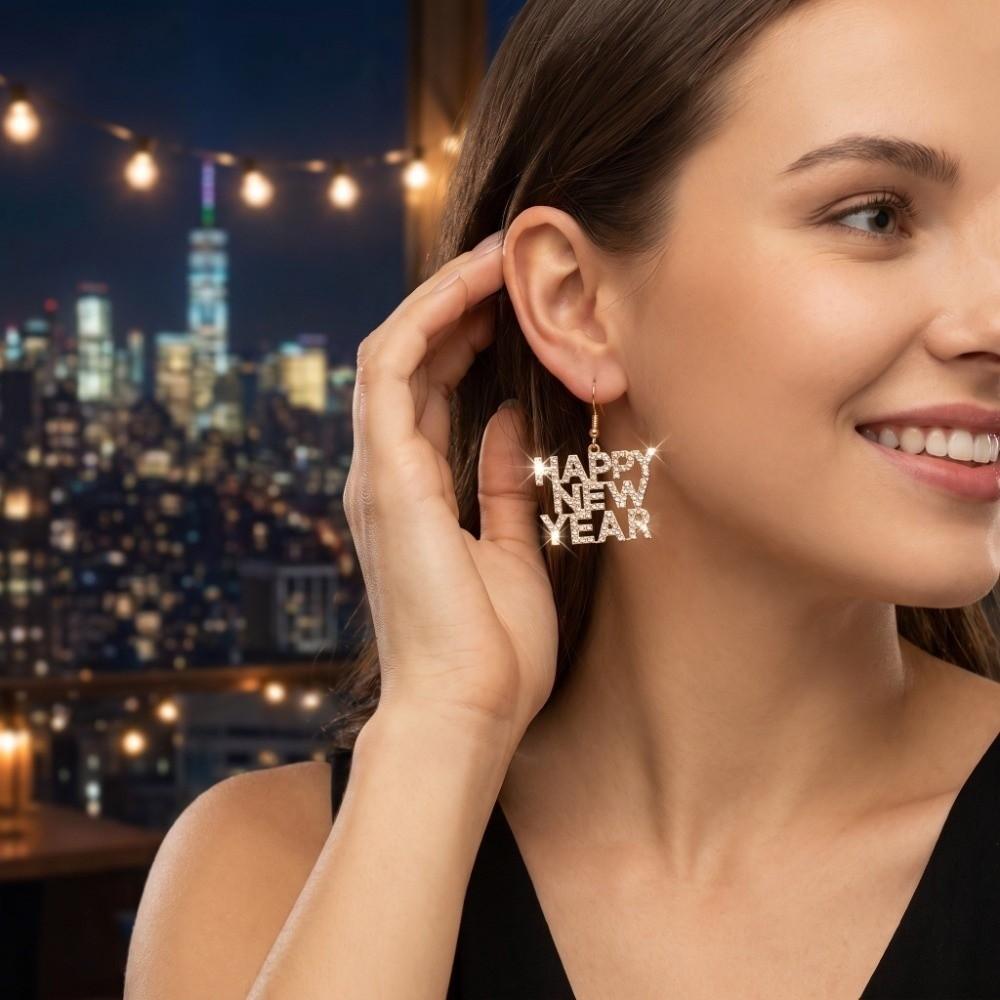 Elegant Happy New Year Earrings Happy New Year Letter Stud Earrings Celebration Holiday