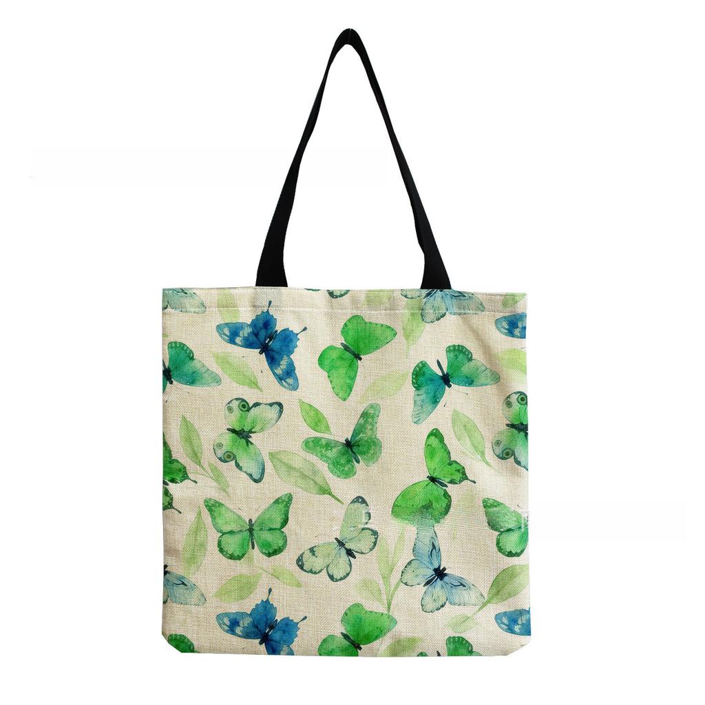 Women Vintage Linen Tote Bag - Large Capacity Butterfly Print Shoulder Handbag for Casual & Grocery Shopping KTB