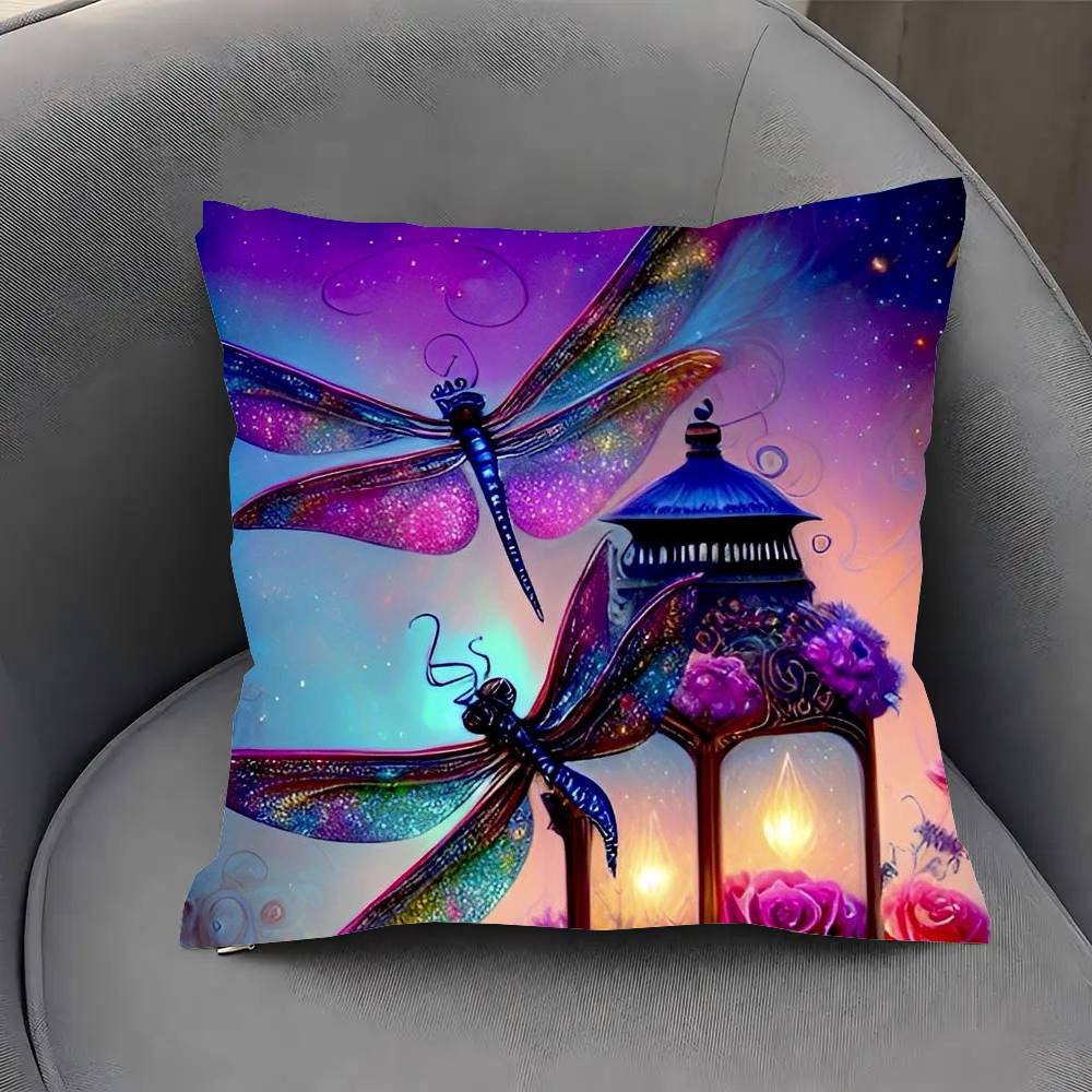 Interesting Dragonfly Pillow Case Fashion Square Pillowcase Bedroom Sofa Room Ins Decoration Leisure