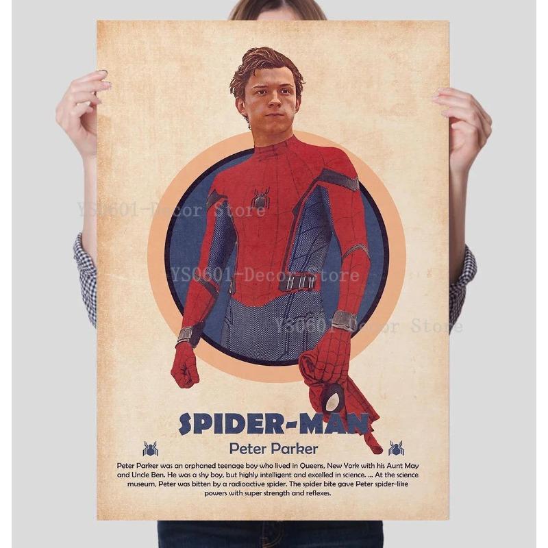 Ретро Постер Фильма Marvel Мстители Супергерои Человек-Паук Железный Человек Холст Картина Настенное Искусство Декор Гостиной
