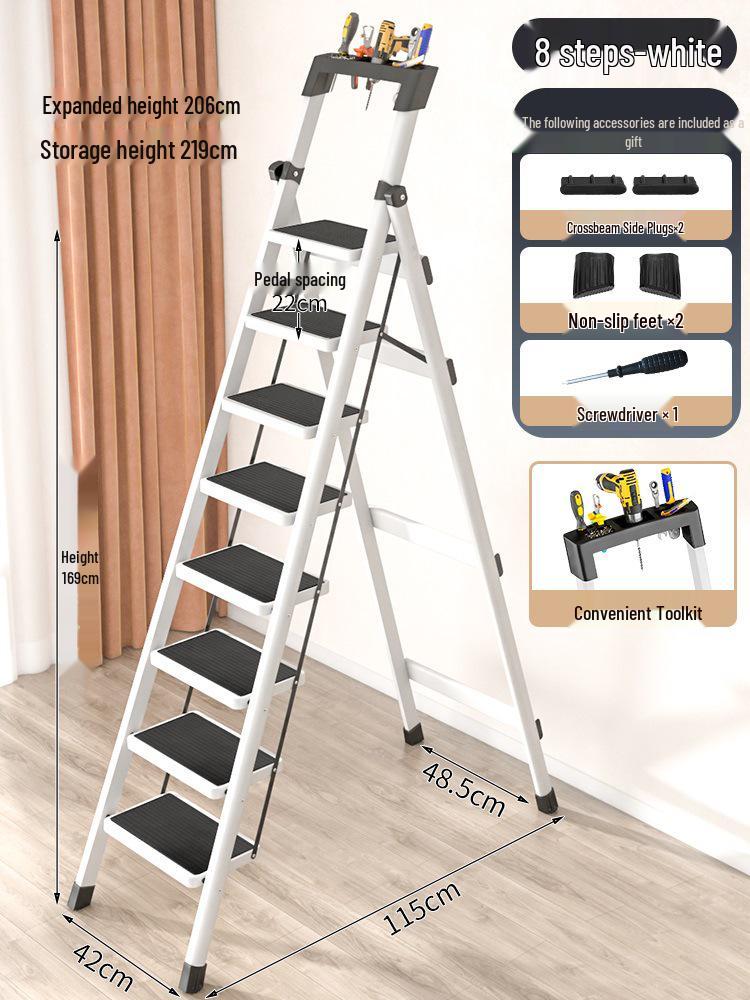 Four-Step Folding Telescopic A-Frame Ladder for Indoor Use