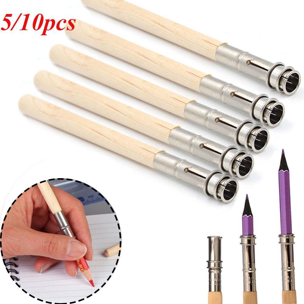 5/10PCS New Useful Adjustable Pencil Extender Art Write Tool Wooden Pen Holder Sketch Writing