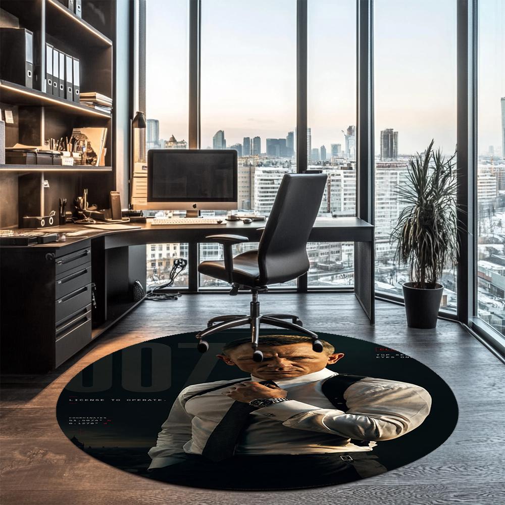 007 James Bond Printed Round Rug Carpet Chair Rug Area Rug Entryway Doormats,for Office Chair Living Room Bedroom Kitchen Room.