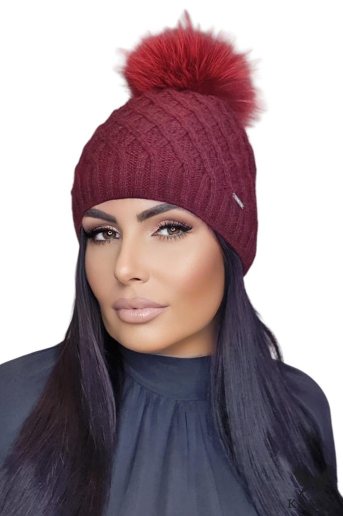 Shakti-Natural Pompom Women' Hat Burgundy