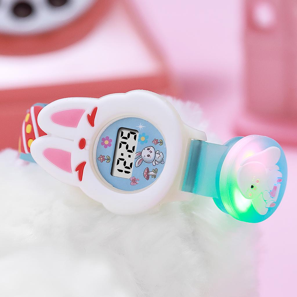 Cute Rabbit Glow Watch Egg Pattern Electronic Watch for Christmas and Halloween Gifts