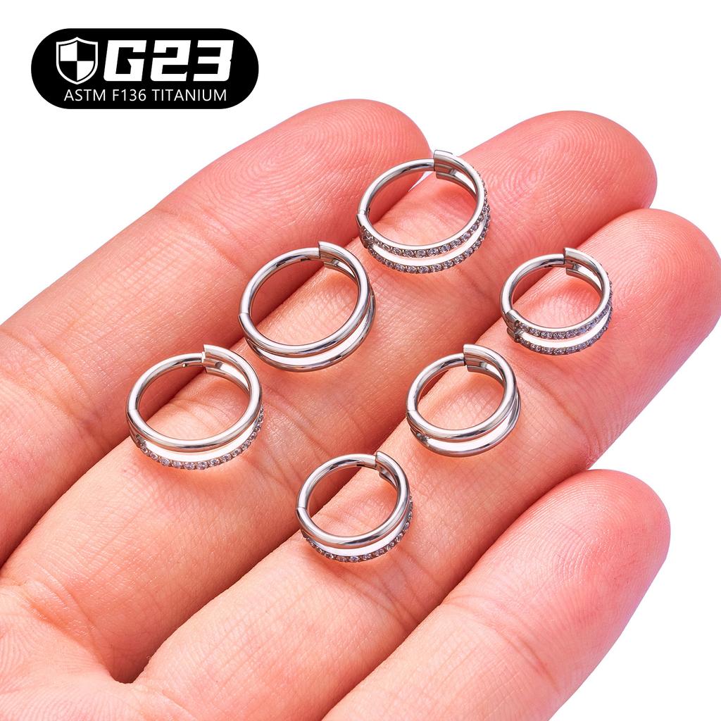 Kaishee ASTM F136 Implant Grade Titanium Nose Ring Hinged Clicker Hoop for Body Jewelry Piercing De Titanio Piercing Titan Ring