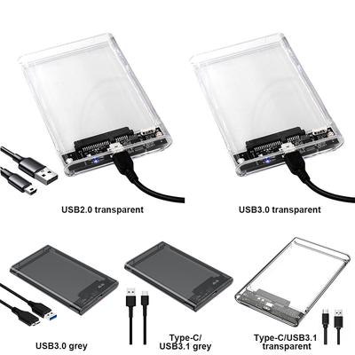 Прозрачный корпус для 2,5-дюймового жесткого диска HDD/SSD, USB 2.0, USB 3.0, USB 3.1 Type-C, для MacBook, ПК