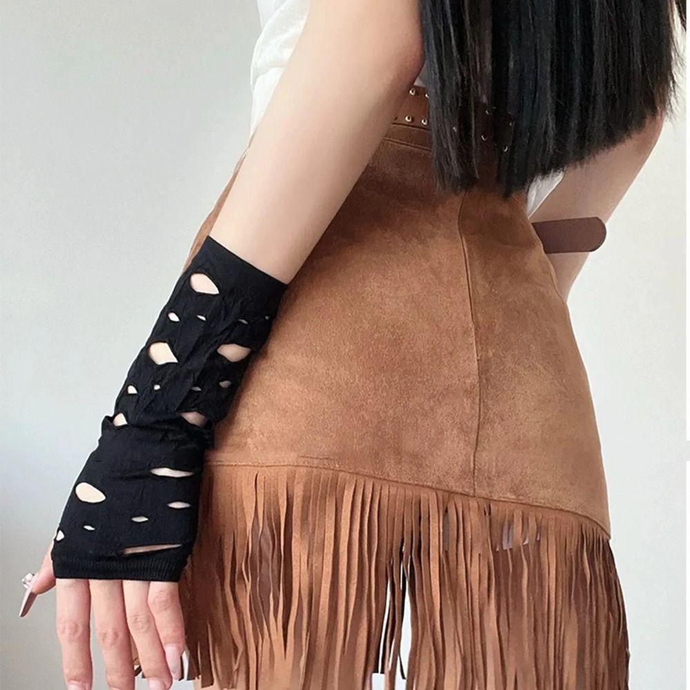 Long Length Gothic Gloves Hollow Out Pattern Long Gloves Sexy Fingerless Gloves  Cosplay