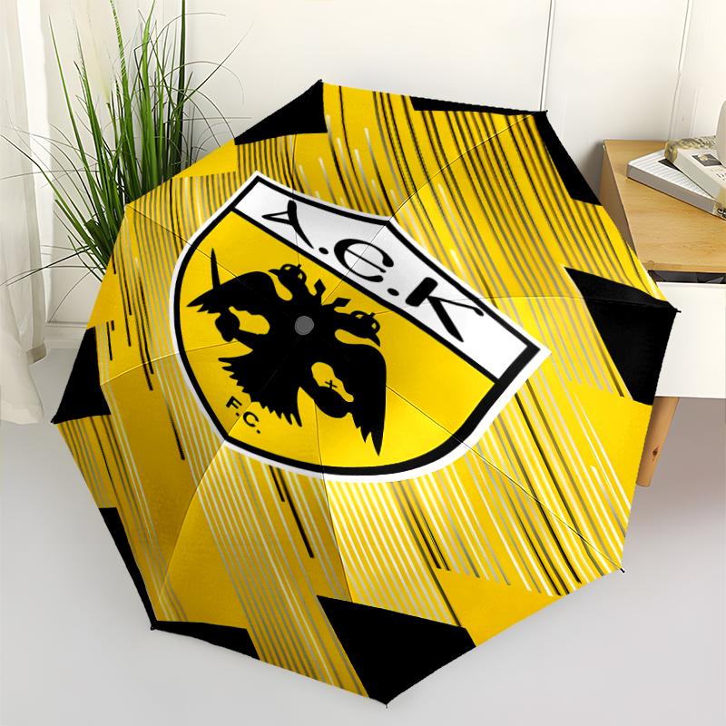 Автоматический зонт с принтом логотипа AEK FC, 8 спиц, железный каркас, пластиковая ручка, подходит для путешествий на открытом воздухе и на каждый день, идеальный подарок
