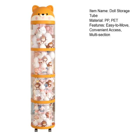 Stuffed Animal Storage Tube Stuffed Doll Organizer with Wheels Transparent Plush Toy Bucket with Lid for Nursery Bedroom Playroom
