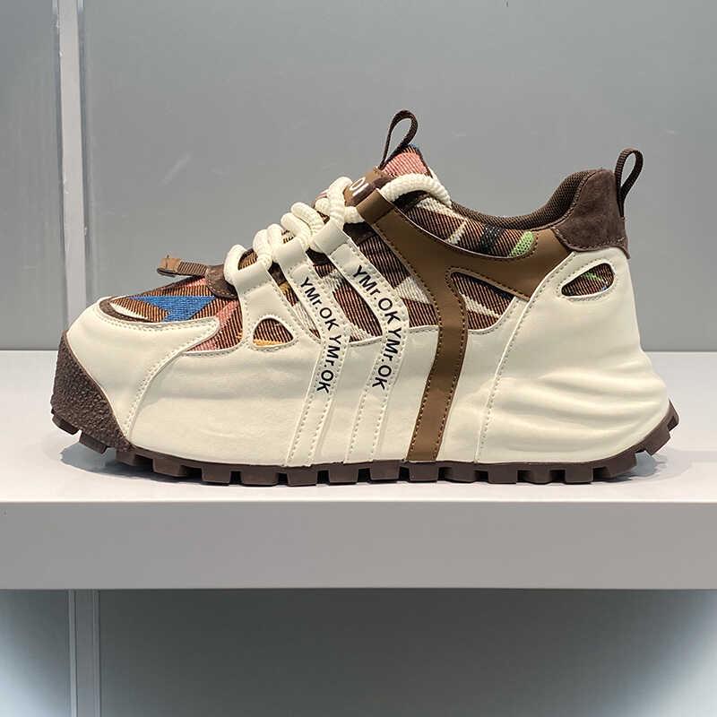 Мужские модные повседневные кроссовки из кожи и ткани в американском уличном стиле: Красивые, сдержанные, эластичные папины туфли