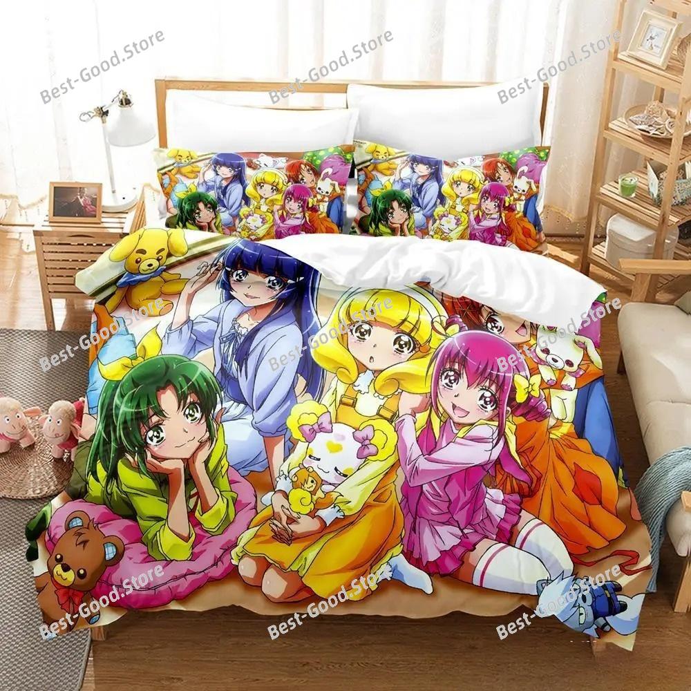 Улыбнитесь, PreCure! Комплект постельного белья Односпальный Полуторный Двуспальный Кинг-сайз Комплект для кровати Взрослый Детский Спальня Пододеяльник Комплекты 3D принт Каваи Аниме Кровать