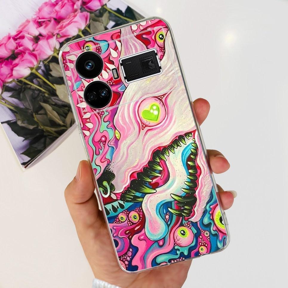 For Realme GT5 Case Clear Silicone Soft TPU Cover For OPPO Realme GT 5 RealmeGT5 Cases Flower Marble Jelly Bumper Coques