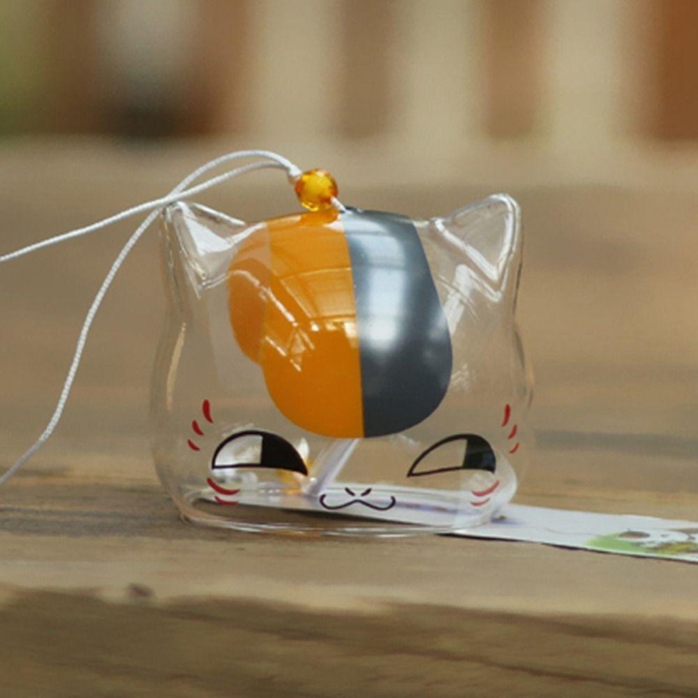 1pcs Transparent Glass Cat Pattern Wind Chime Creative Japanese Cat Pendant Home Garden Hanging Decor DIY Gift