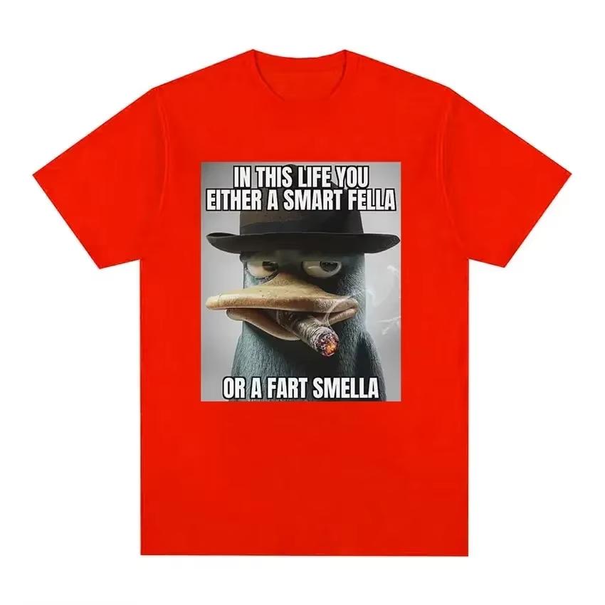 2025 Perry Platypus Youre Either A Smart Fella or A Fart Smella Funny Graphic Tshirt Unisexs Womens Fashion Oversized T Shirts