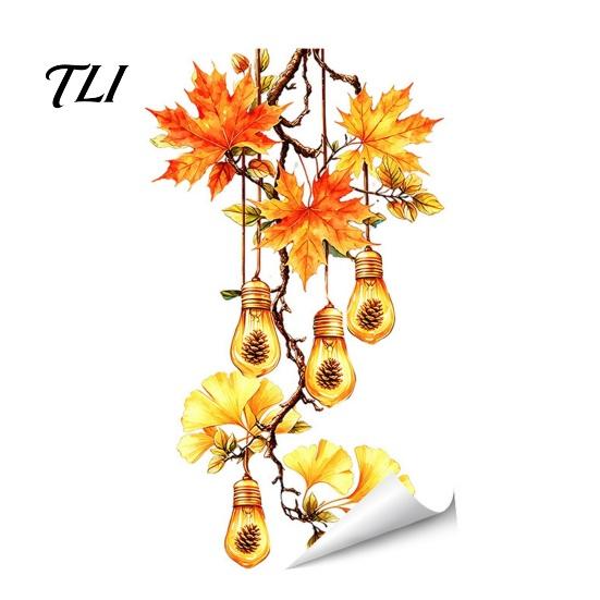 Waterproof Autumn Wall Art Fall Thanksgiving Static Window Clings, Pumpkin Maple Leaf Floral Glass Decorative Holiday Film Decals, Removable