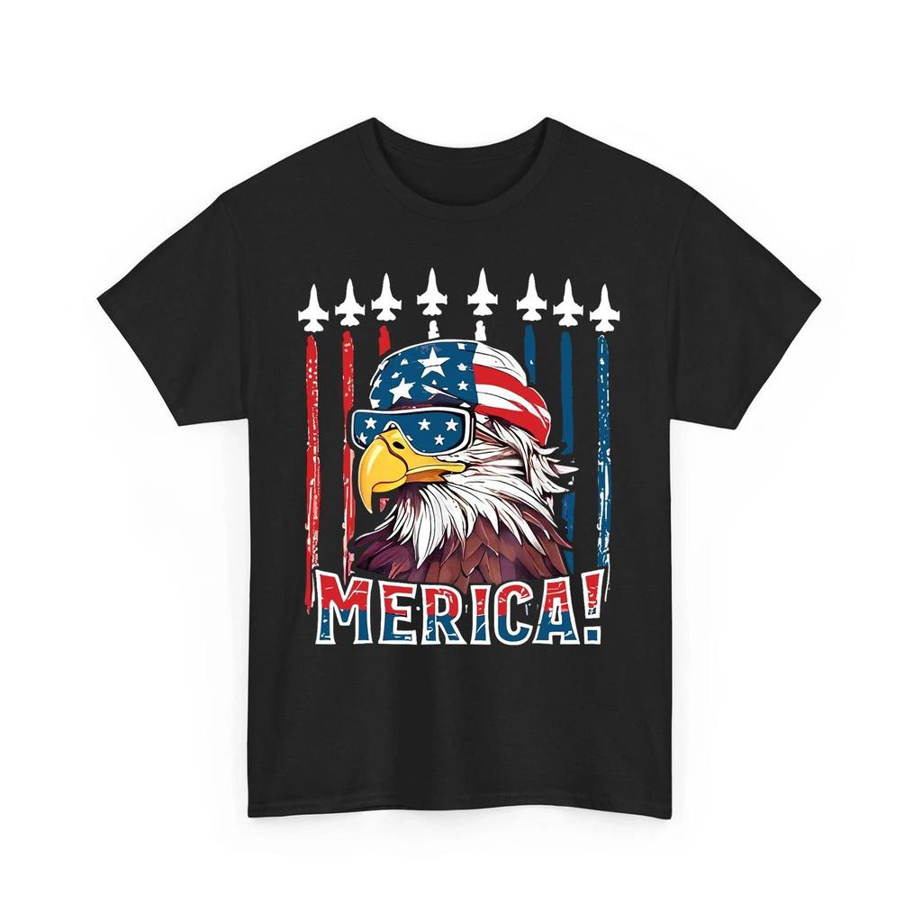 Merica USA Flag American Bald Eagle Patriotic Eagle 4th of July Unisex 100% Cotton T-shirt Mens Tees Top