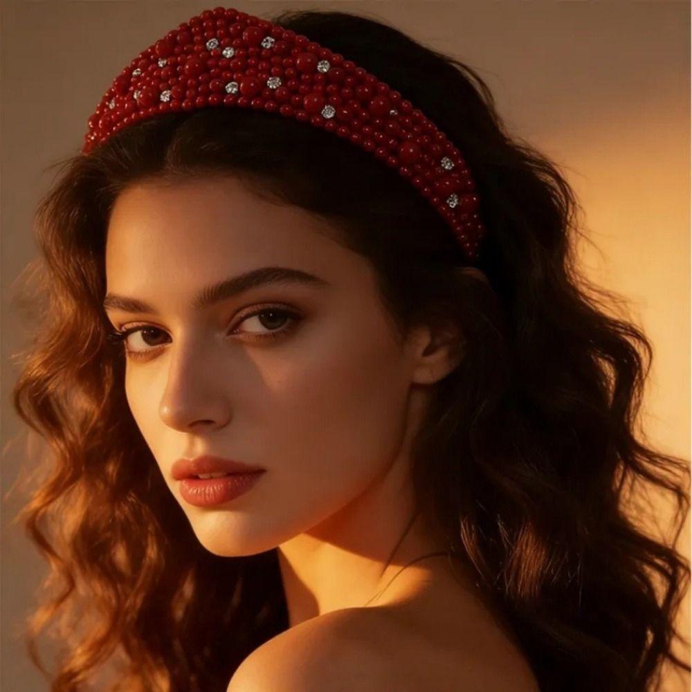 Elastic Straps Pearl Headband Rhinestone Rhinestone Hair Band Bridal Hair Hoop Valentine's Day