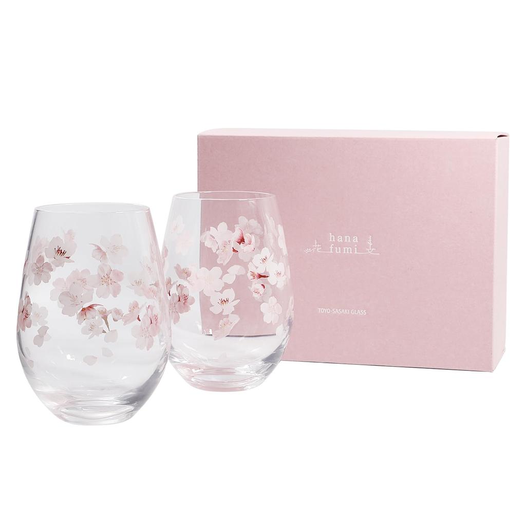 Toyo Sasaki Glass Tumbler Glass Flower Pattern Hanafumi Pair Tumbler Sakura Pattern 360ml Set of 24 Made In Japan Dishwasher Safe Glass Cup Floral